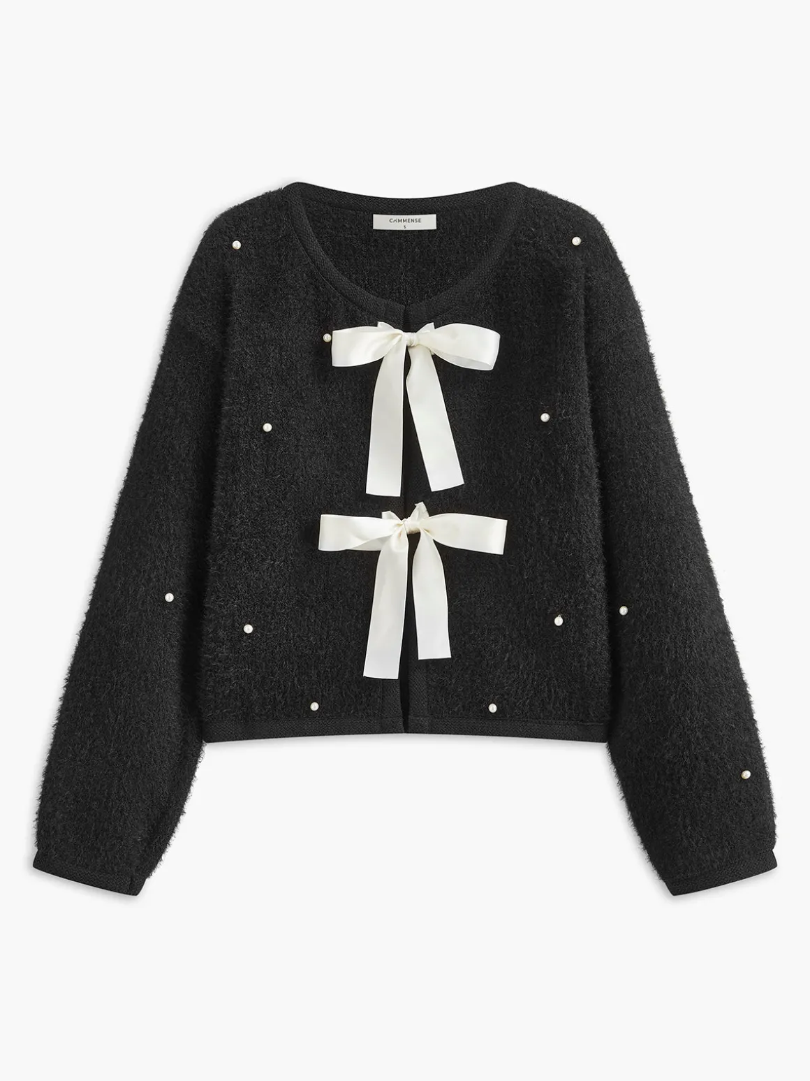 Beaded Decor Bow Knit Top