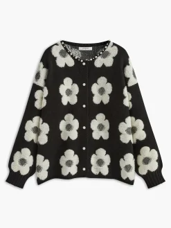 Beaded Trim Floral Cardigan