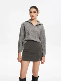 Beaded Trim Side-Zipper Mini Skirt
