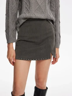 Beaded Trim Side-Zipper Mini Skirt