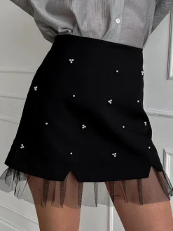 Beaded Tulle Trim A Line Skirt