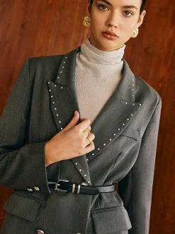 Beaded-Decor Blazer Without Belt