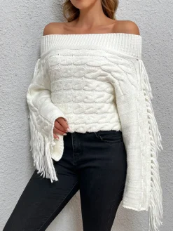 Beheme Off-Shoulder Tassel Sweater