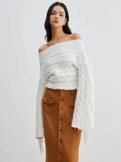 Beheme Off-Shoulder Tassel Sweater