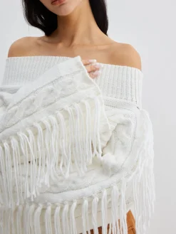 Beheme Off-Shoulder Tassel Sweater