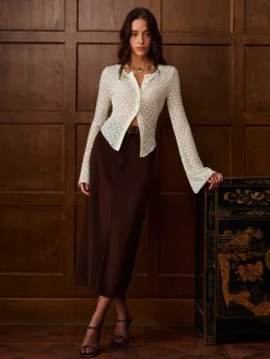 Bell Sleeve Button Down Slim Blouse