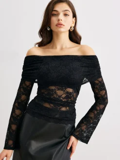 Bell Sleeve Off-Shoulder Lace Top