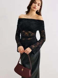 Bell Sleeve Off-Shoulder Lace Top