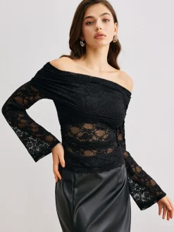 Bell Sleeve Off-Shoulder Lace Top