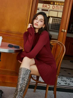 Bell Sleeve Pleated Sweater Short Dress