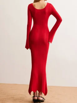 Bell Sleeve Slim Sweater Long Dress