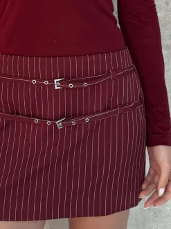 Belt-Decor Pinstripe Skirt