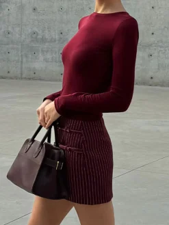 Belt-Decor Pinstripe Skirt