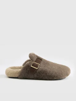 Belt-Design Furry Mule Slippers