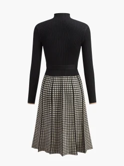 Belted Plaid Panel Sweater Dress