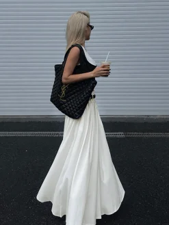 Belted Pleated Long Skirt