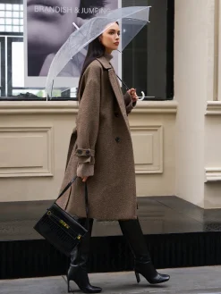 Belted Pockets Long Wool Coat