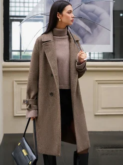 Belted Pockets Long Wool Coat