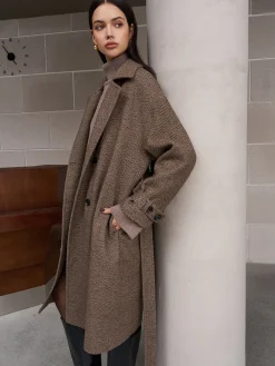 Belted Pockets Long Wool Coat