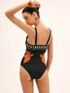 Bird Print Cutout One Piece Swimsuit