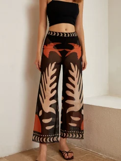 Bird Print Sheer Mesh Pants