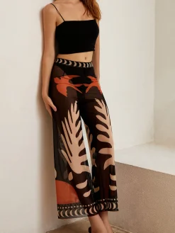 Bird Print Sheer Mesh Pants