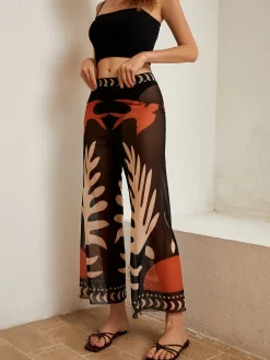 Bird Print Sheer Mesh Pants