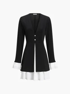 Blazer V-Neck Buttoned Short Dress