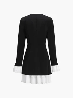 Blazer V-Neck Buttoned Short Dress