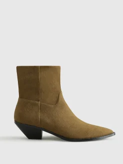 Block Heel Western Zip Ankle Boots