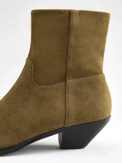 Block Heel Western Zip Ankle Boots