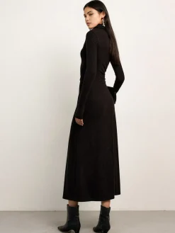 Bodycon Asymmetrical Neck Long Sleeve Ruched Maxi Dress