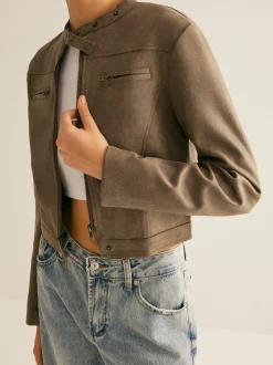 Boheme Button-Collar Zipper Jacket
