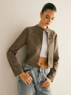 Boheme Button-Collar Zipper Jacket