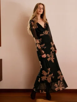 Boheme Printed Cowl Neck Floral Dress