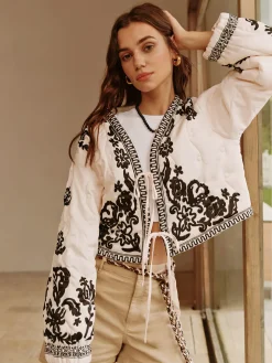 Boheme Printed Lace Up Short Jacket