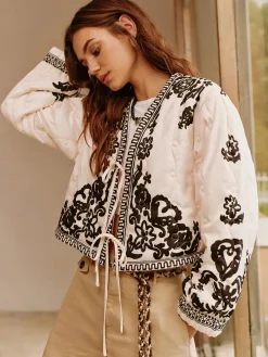 Boheme Printed Lace Up Short Jacket
