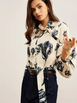 Boheme Printed Tie Neck Satin Blouse