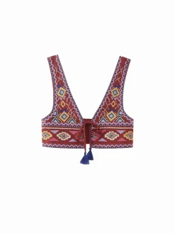 Boho Embroidery Knotted Cami Top