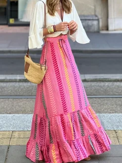 Boho Printed Drawstring Ruffle Skirt