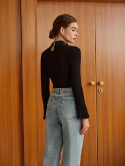 Bow Decor Bell Sleeve Knit Top