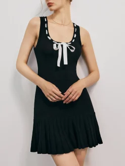 Bow Decor Pleated Short Dress