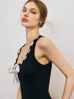 Bow Decor Pleated Short Dress