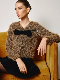 Bow Decor Purl Short Blouse
