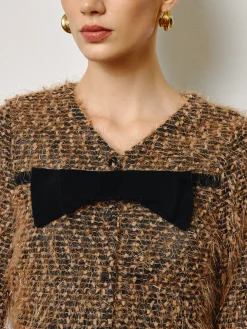 Bow Decor Purl Short Blouse