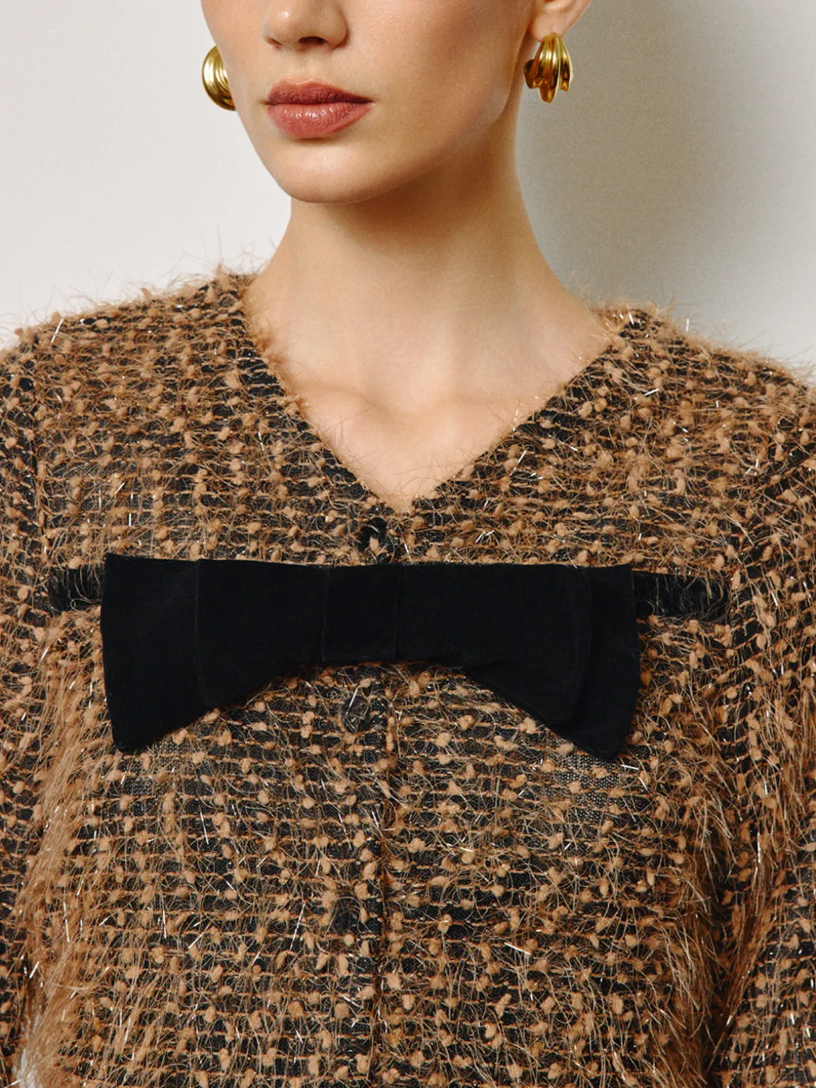 Bow Decor Purl Short Blouse