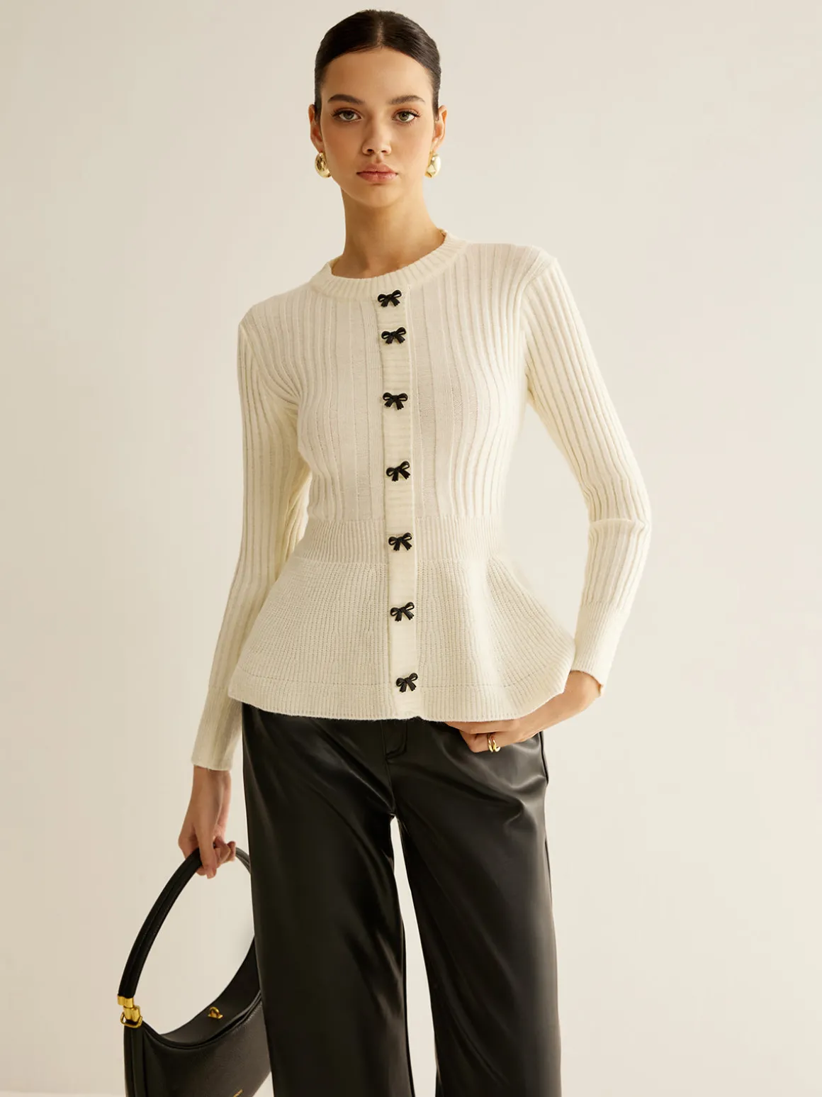 Bow Decor Ruffle Knit Top