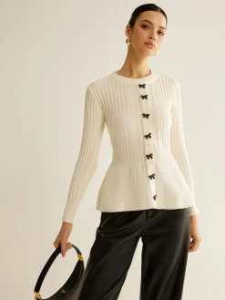 Bow Decor Ruffle Knit Top