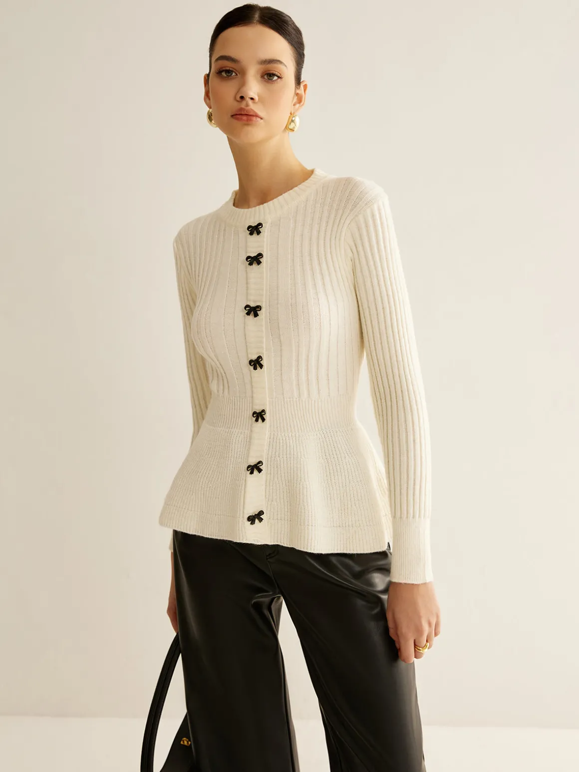 Bow Decor Ruffle Knit Top
