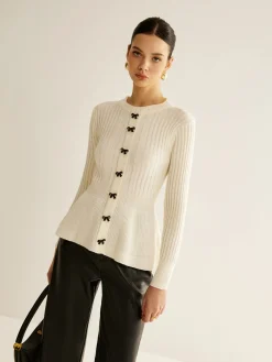 Bow Decor Ruffle Knit Top